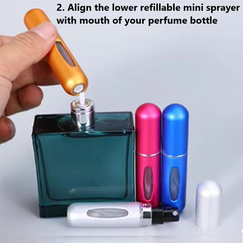 3 Piece Set Refillable Perfume Atomizer Spray Bottles (5ml), Mini Portable for Travel Use Compact, Friendly, Easy to Refill and Durable Mini Spray Atomizer that fits in your Purse, Pocket or Bag