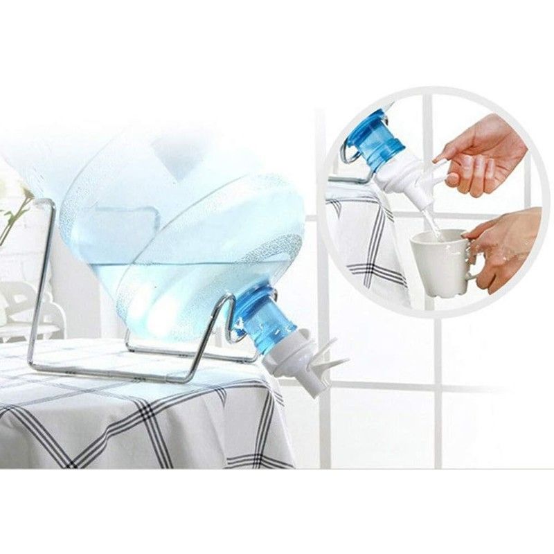 Water Dispensing Spigot Valve and Bottle Holder Set with Stand, Metal Plated Cradle Set with Water Dispenser Valve, Dustproof Plug, Crown Top Water Bottles, for Camping, Counter, Office and Home Use