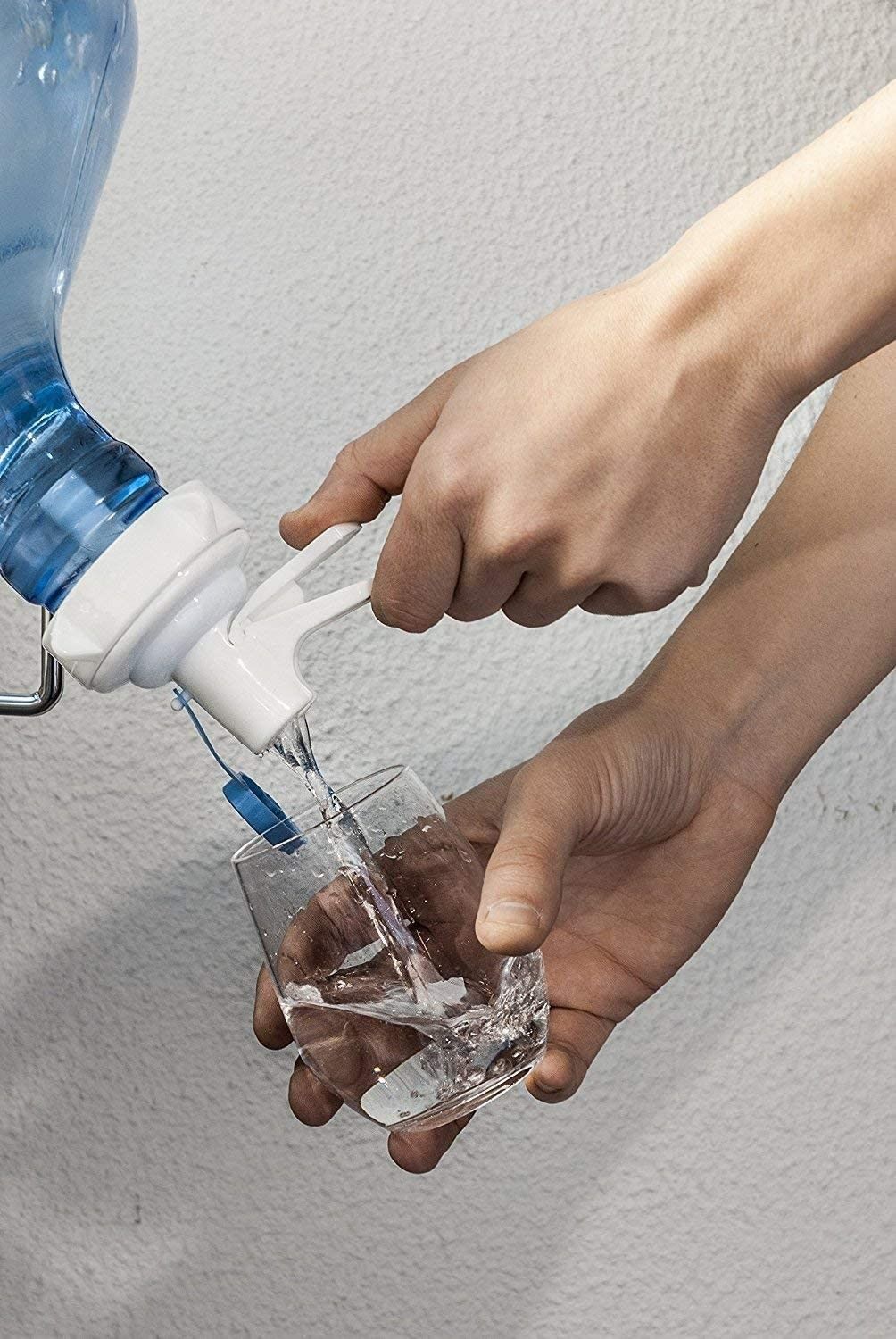 Water Dispensing Spigot Valve and Bottle Holder Set with Stand, Metal Plated Cradle Set with Water Dispenser Valve, Dustproof Plug, Crown Top Water Bottles, for Camping, Counter, Office and Home Use