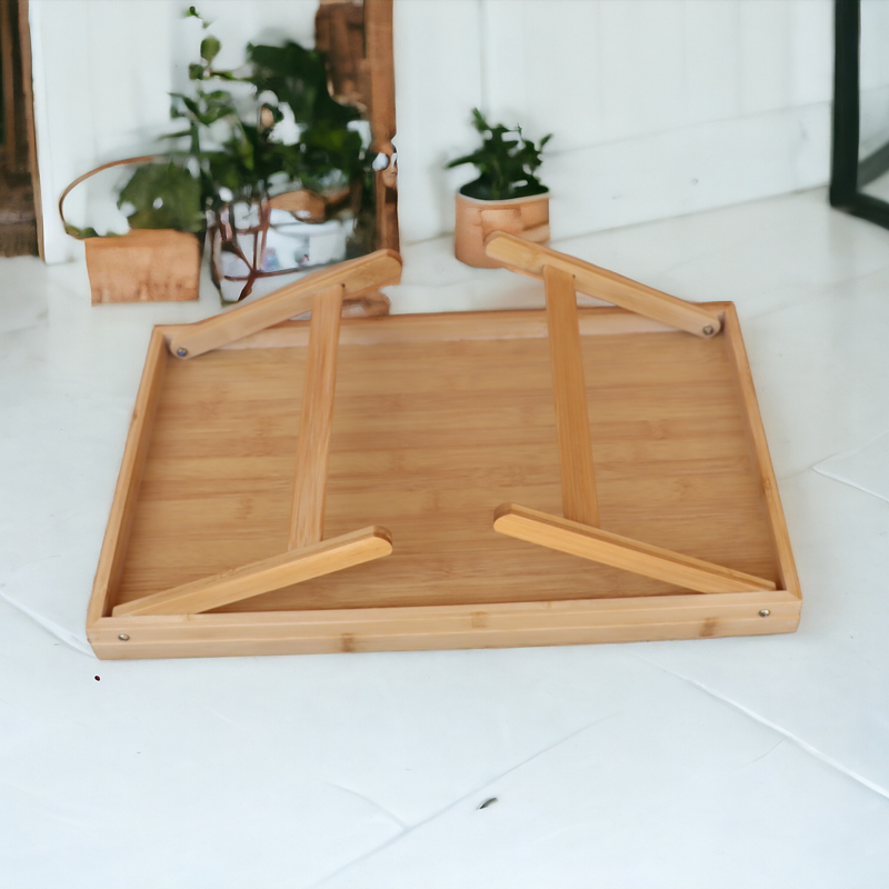 Elegant Laptop Desk Bed Tray Meal Table Foldable Lap Desk Bamboo Breakfast Serving Tray Multi Function Table Multi-Position Adjustable Tilt Surface for Home Hotel Picnic, Indoor and Outdoor Use