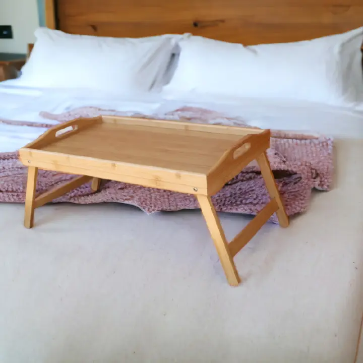 Elegant Laptop Desk Bed Tray Meal Table Foldable Lap Desk Bamboo Breakfast Serving Tray Multi Function Table Multi-Position Adjustable Tilt Surface for Home Hotel Picnic, Indoor and Outdoor Use