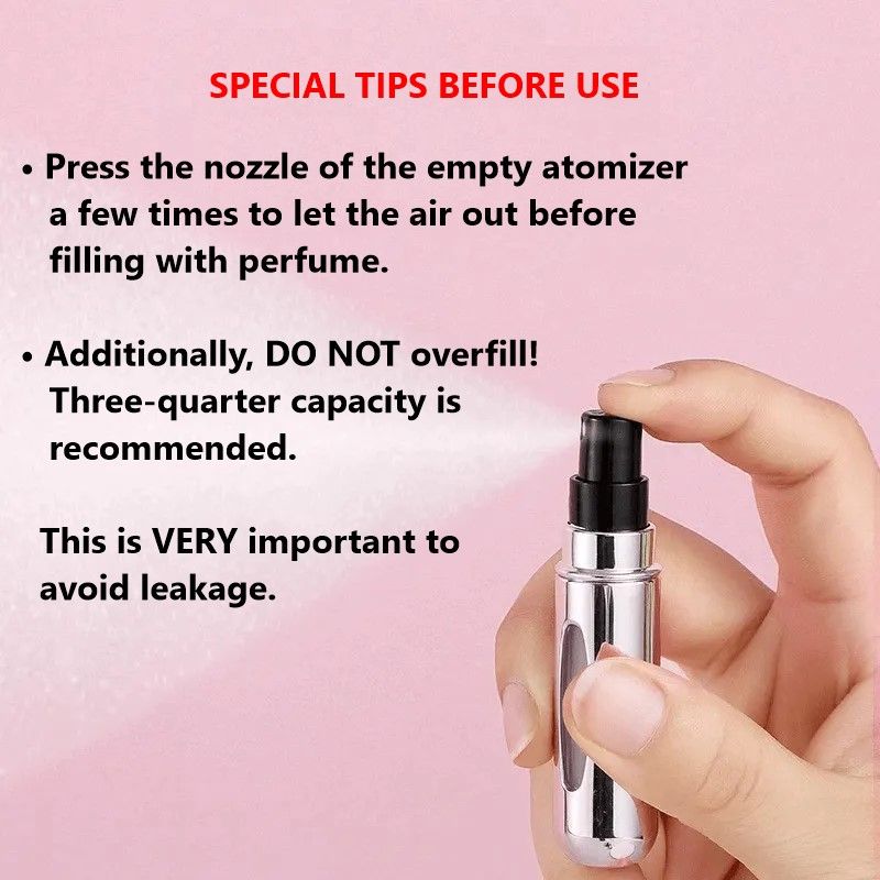 3 Piece Set Refillable Perfume Atomizer Spray Bottles (5ml), Mini Portable for Travel Use Compact, Friendly, Easy to Refill and Durable Mini Spray Atomizer that fits in your Purse, Pocket or Bag