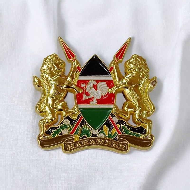 Premium Large 3D Kenya Coat of Arms Lapel Pin – Gold Finish, National Emblem Badge for Patriotic Wear & Collectors