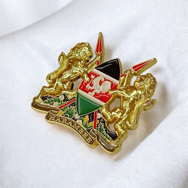 Premium Large 3D Kenya Coat of Arms Lapel Pin – Gold Finish, National Emblem Badge for Patriotic Wear & Collectors