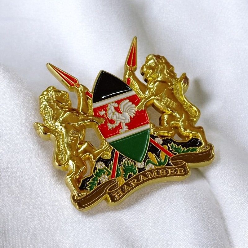 Premium Large 3D Kenya Coat of Arms Lapel Pin – Gold Finish, National Emblem Badge for Patriotic Wear & Collectors