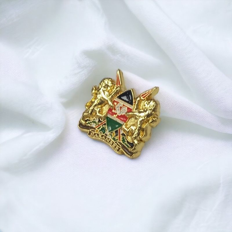 Premium Small 3D Kenya Coat of Arms Lapel Pin – Gold Finish, National Emblem Badge for Formal & Casual Wear