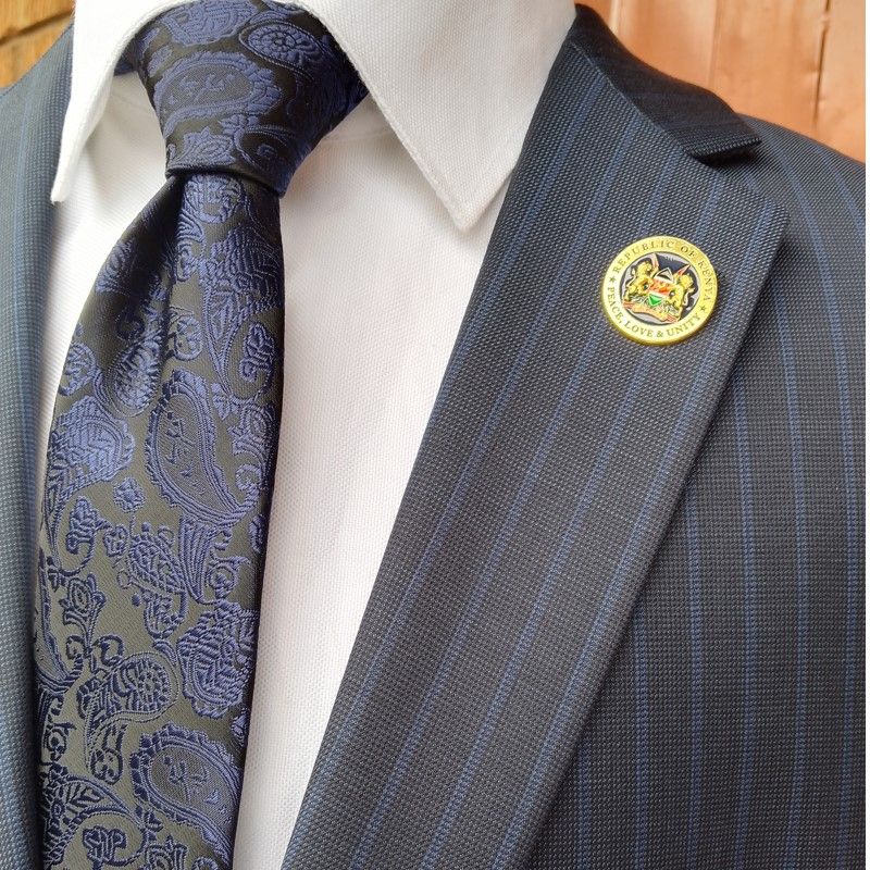Premium Round Kenya Coat of Arms Lapel Pin – Gold Finish, "Republic of Kenya / Peace, Love & Unity" Engraved Badge