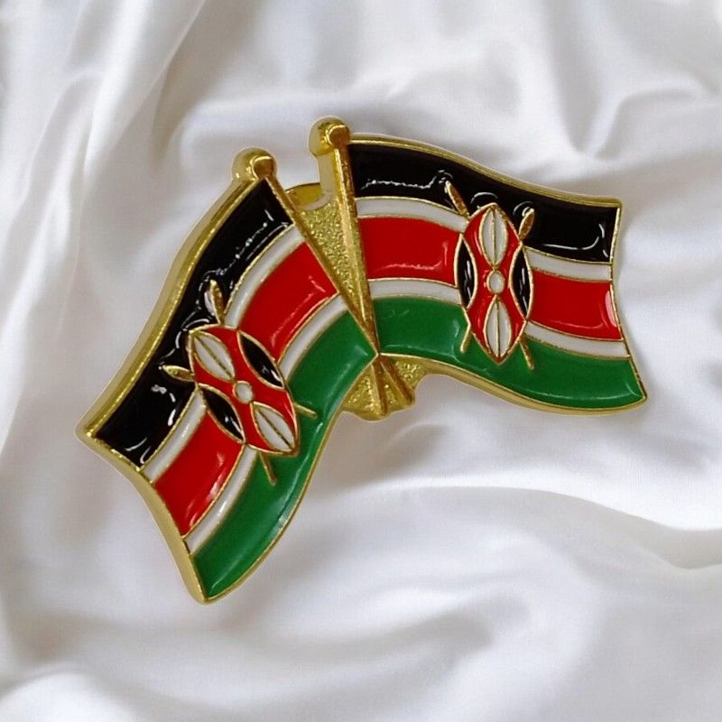 Kenya Double Flag Lapel Pin Badge – Dual Patriotic Flags with Gold Finish, Elegant National Pride Accessory
