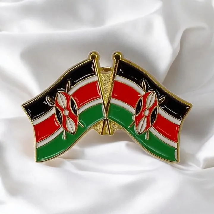 Kenya Double Flag Lapel Pin Badge – Dual Patriotic Flags with Gold Finish, Elegant National Pride Accessory