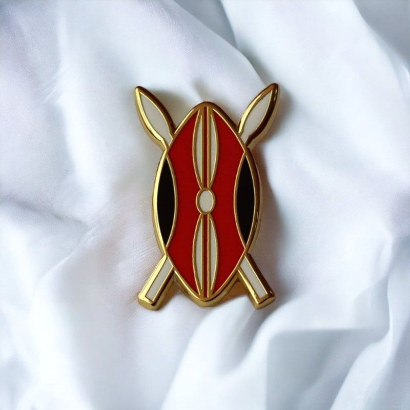 Kenya Shield Lapel Pin Badge – Elegant Gold-Finished Patriotic Pin with Iconic Kenyan Heritage Design