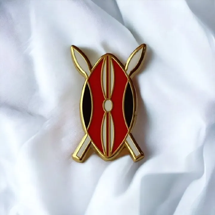 Kenya Shield Lapel Pin Badge – Elegant Gold-Finished Patriotic Pin with Iconic Kenyan Heritage Design