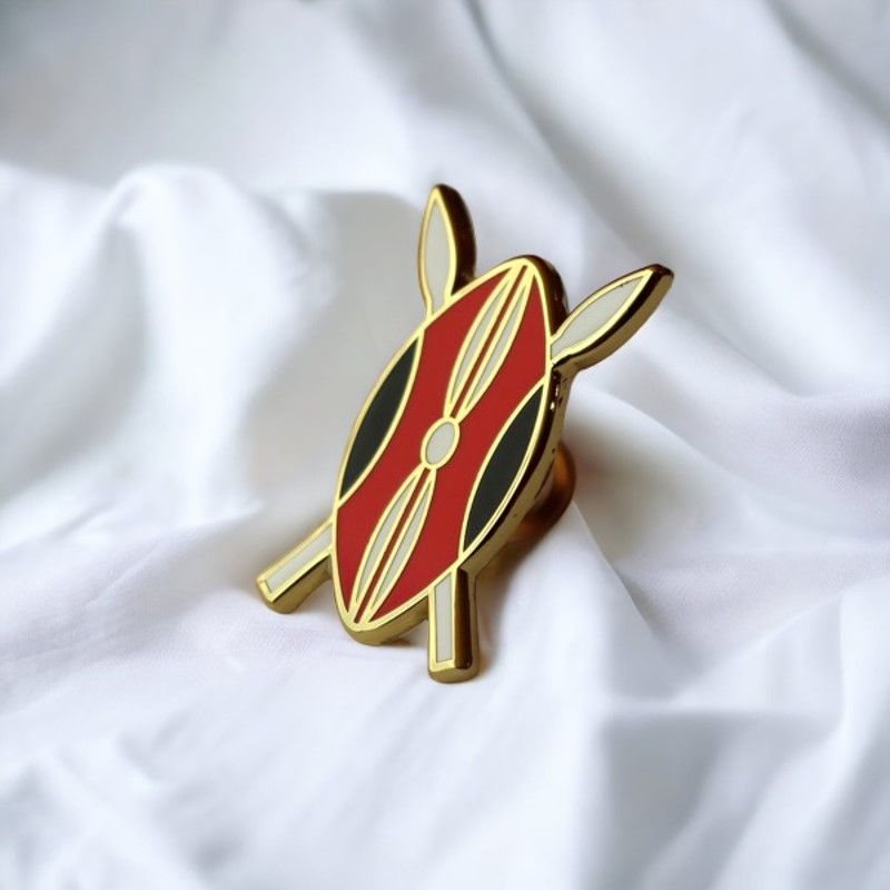Kenya Shield Lapel Pin Badge – Elegant Gold-Finished Patriotic Pin with Iconic Kenyan Heritage Design