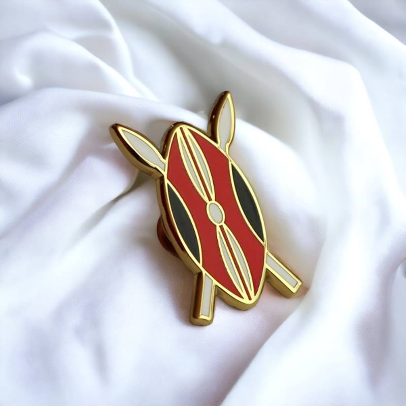 Kenya Shield Lapel Pin Badge – Elegant Gold-Finished Patriotic Pin with Iconic Kenyan Heritage Design