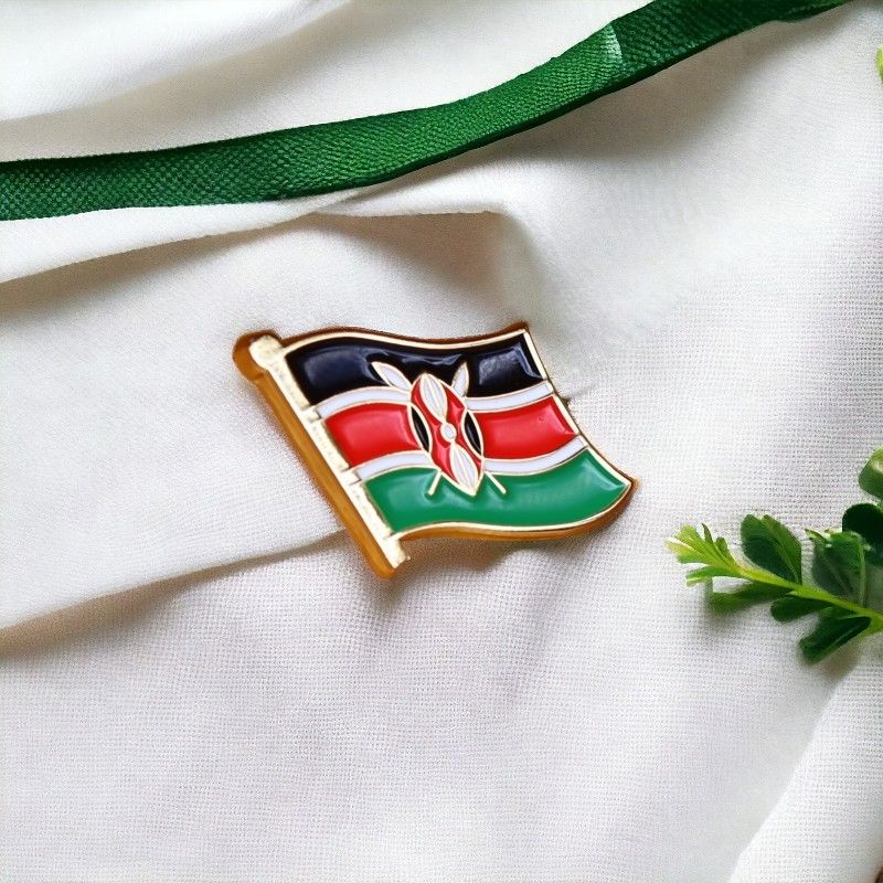 Kenya Single Flag Lapel Pin Badge – Patriotic Flag with Gold Finish, Elegant National Pride Accessory for Unisex use, both men and women, ideal for formal official wear ceremonies and commemorations.