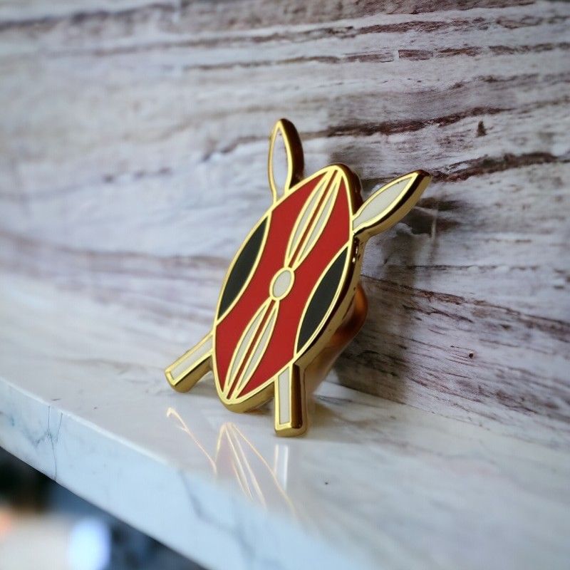 Kenya Shield Lapel Pin Badge – Elegant Gold-Finished Patriotic Pin with Iconic Kenyan Heritage Design