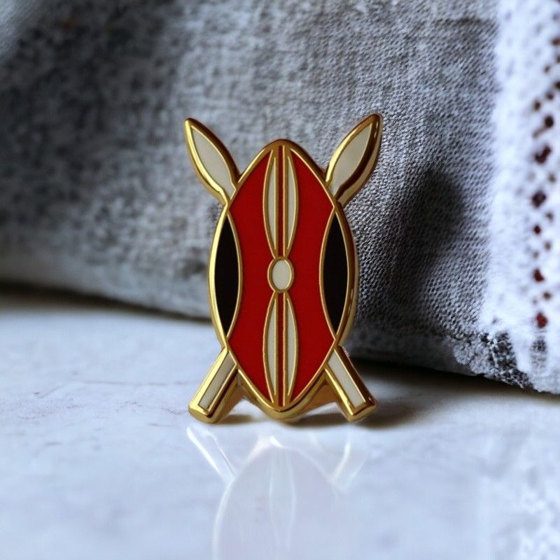 Kenya Shield Lapel Pin Badge – Elegant Gold-Finished Patriotic Pin with Iconic Kenyan Heritage Design