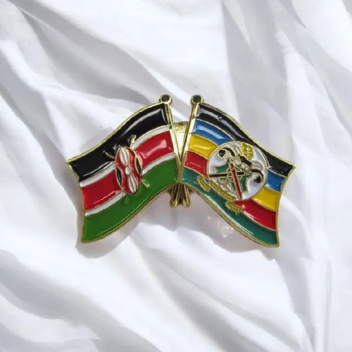 Kenya & County Double Flags Lapel Pin Badge – Elegant Gold-Finished Dual Flag Design for Patriotic & Official Wear
