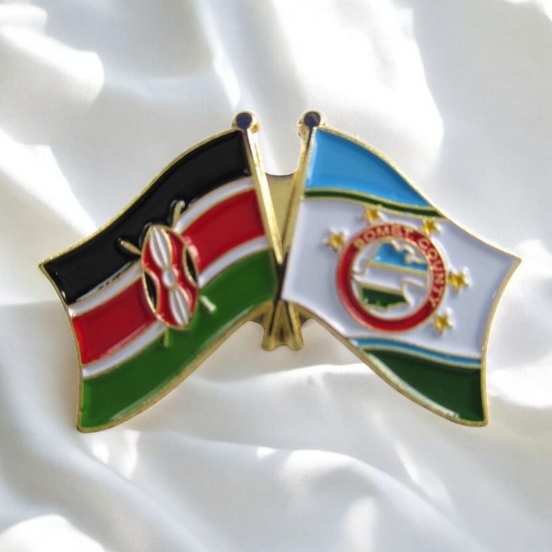 Kenya & County Double Flags Lapel Pin Badge – Elegant Gold-Finished Dual Flag Design for Patriotic & Official Wear