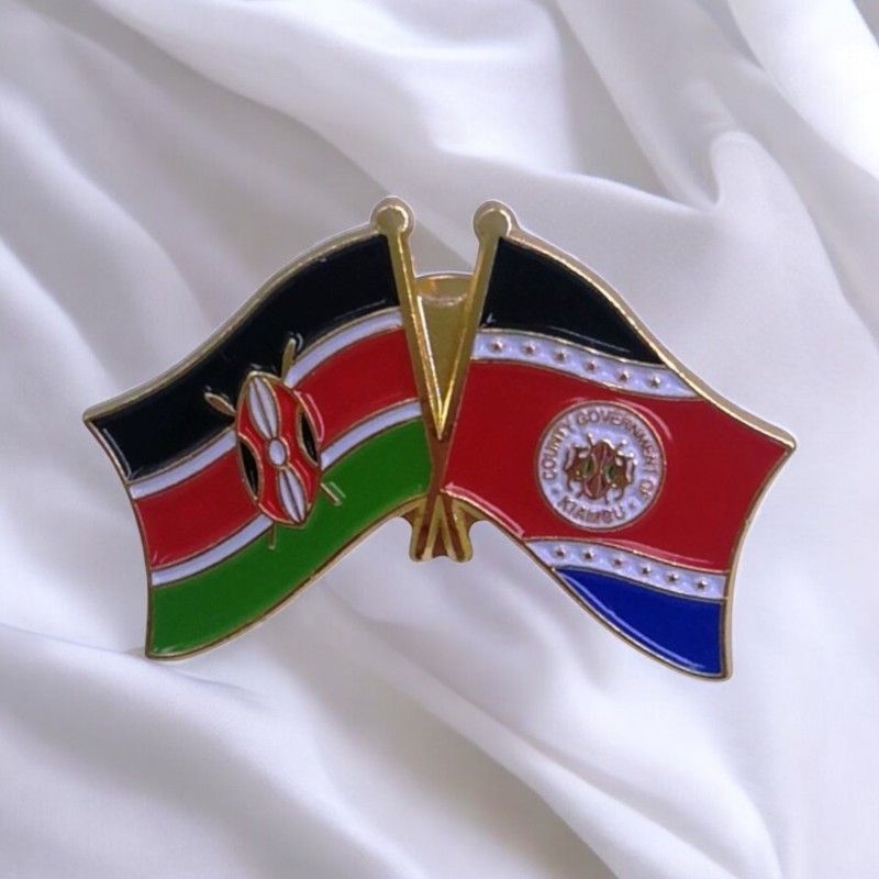 Kenya & County Double Flags Lapel Pin Badge – Elegant Gold-Finished Dual Flag Design for Patriotic & Official Wear