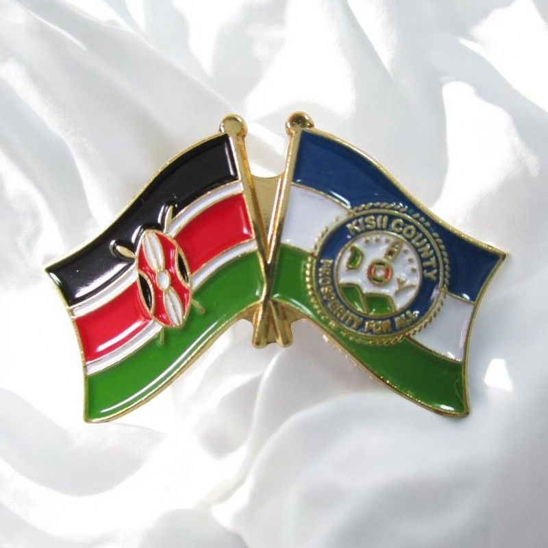 Kenya & County Double Flags Lapel Pin Badge – Elegant Gold-Finished Dual Flag Design for Patriotic & Official Wear