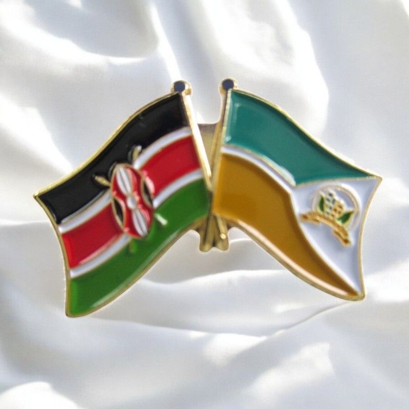 Kenya & County Double Flags Lapel Pin Badge – Elegant Gold-Finished Dual Flag Design for Patriotic & Official Wear