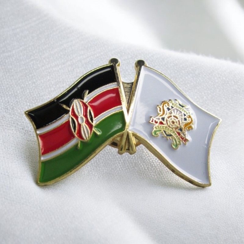 Kenya & County Double Flags Lapel Pin Badge – Elegant Gold-Finished Dual Flag Design for Patriotic & Official Wear