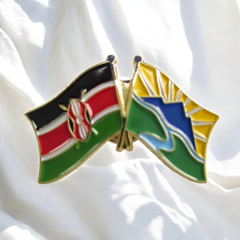 Kenya & County Double Flags Lapel Pin Badge – Elegant Gold-Finished Dual Flag Design for Patriotic & Official Wear
