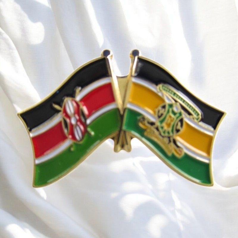 Kenya & County Double Flags Lapel Pin Badge – Elegant Gold-Finished Dual Flag Design for Patriotic & Official Wear