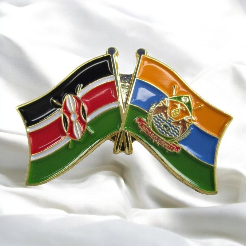 Kenya & County Double Flags Lapel Pin Badge – Elegant Gold-Finished Dual Flag Design for Patriotic & Official Wear