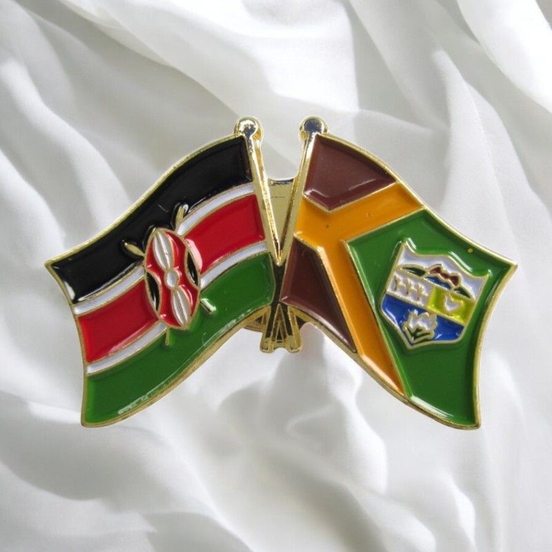 Kenya & County Double Flags Lapel Pin Badge – Elegant Gold-Finished Dual Flag Design for Patriotic & Official Wear