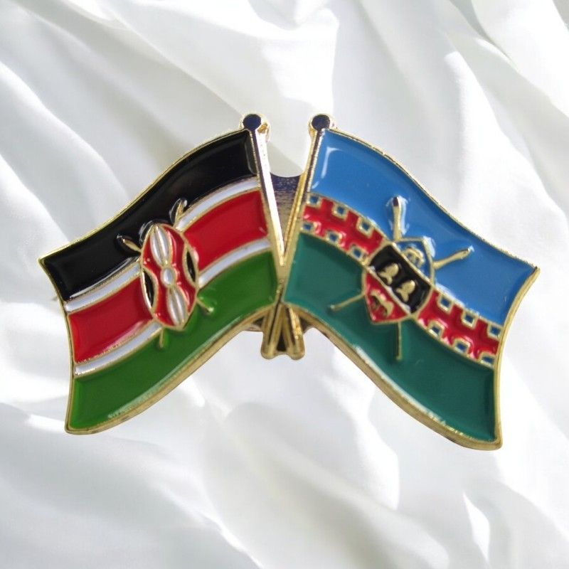 Kenya & County Double Flags Lapel Pin Badge – Elegant Gold-Finished Dual Flag Design for Patriotic & Official Wear