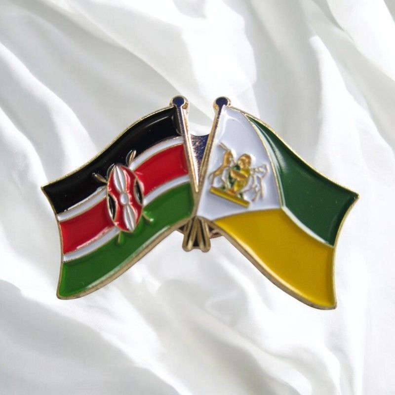 Kenya & County Double Flags Lapel Pin Badge – Elegant Gold-Finished Dual Flag Design for Patriotic & Official Wear