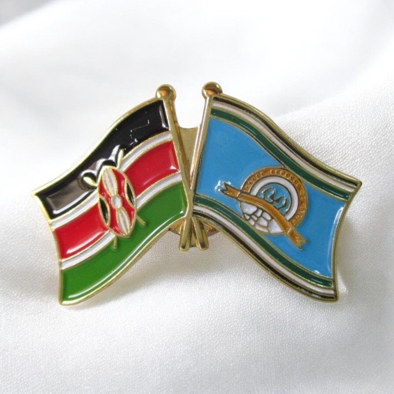 Kenya & County Double Flags Lapel Pin Badge – Elegant Gold-Finished Dual Flag Design for Patriotic & Official Wear
