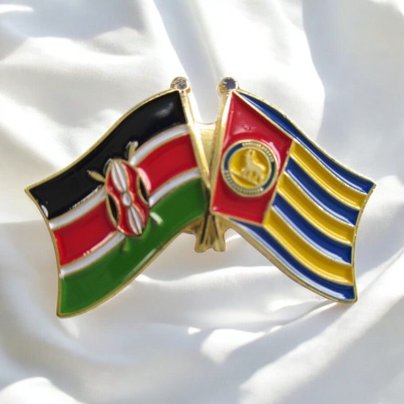 Kenya & County Double Flags Lapel Pin Badge – Elegant Gold-Finished Dual Flag Design for Patriotic & Official Wear