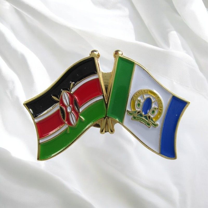 Kenya & County Double Flags Lapel Pin Badge – Elegant Gold-Finished Dual Flag Design for Patriotic & Official Wear