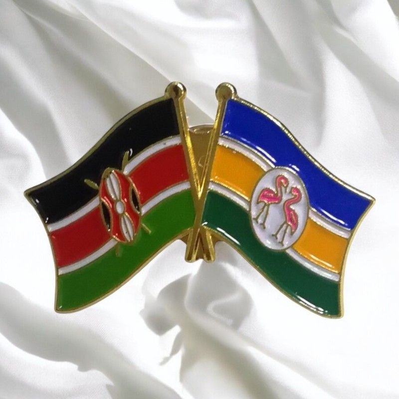 Kenya & County Double Flags Lapel Pin Badge – Elegant Gold-Finished Dual Flag Design for Patriotic & Official Wear