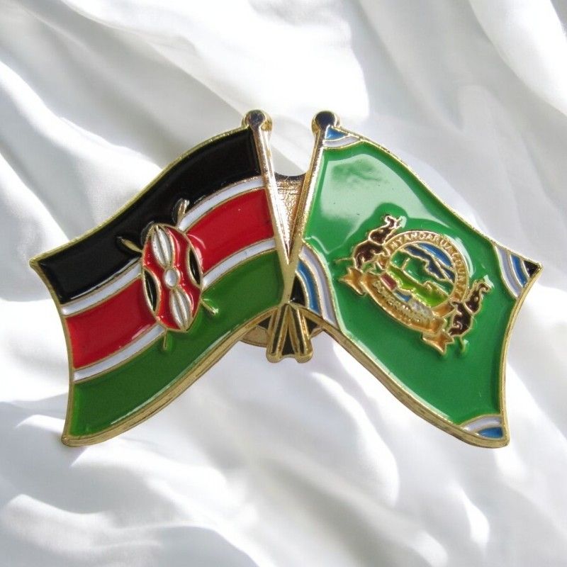 Kenya & County Double Flags Lapel Pin Badge – Elegant Gold-Finished Dual Flag Design for Patriotic & Official Wear