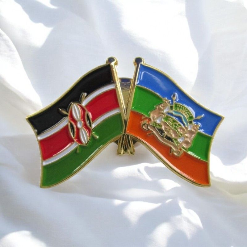 Kenya & County Double Flags Lapel Pin Badge – Elegant Gold-Finished Dual Flag Design for Patriotic & Official Wear