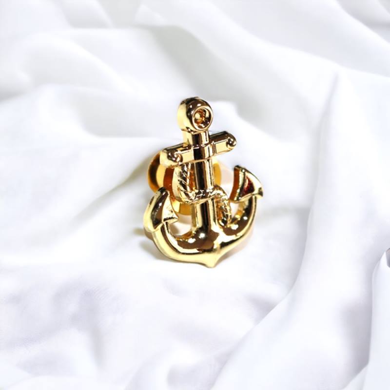 Gold Anchor Lapel Pin – Nautical-Themed Metal Badge with Rope Detail – Perfect for Sailors, Navy Officers & Marine Enthusiasts