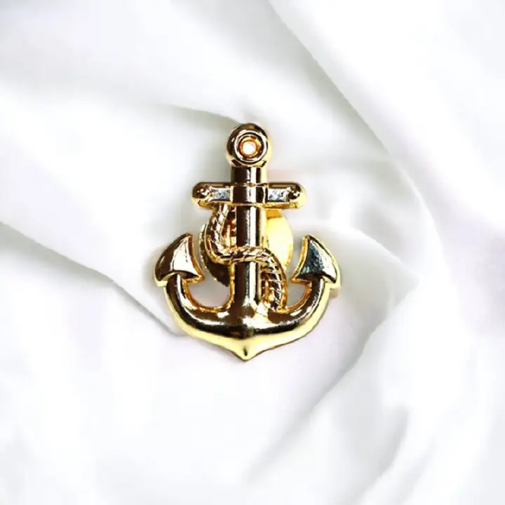 Gold Anchor Lapel Pin – Nautical-Themed Metal Badge with Rope Detail – Perfect for Sailors, Navy Officers & Marine Enthusiasts