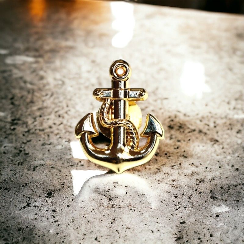 Gold Anchor Lapel Pin – Nautical-Themed Metal Badge with Rope Detail – Perfect for Sailors, Navy Officers & Marine Enthusiasts