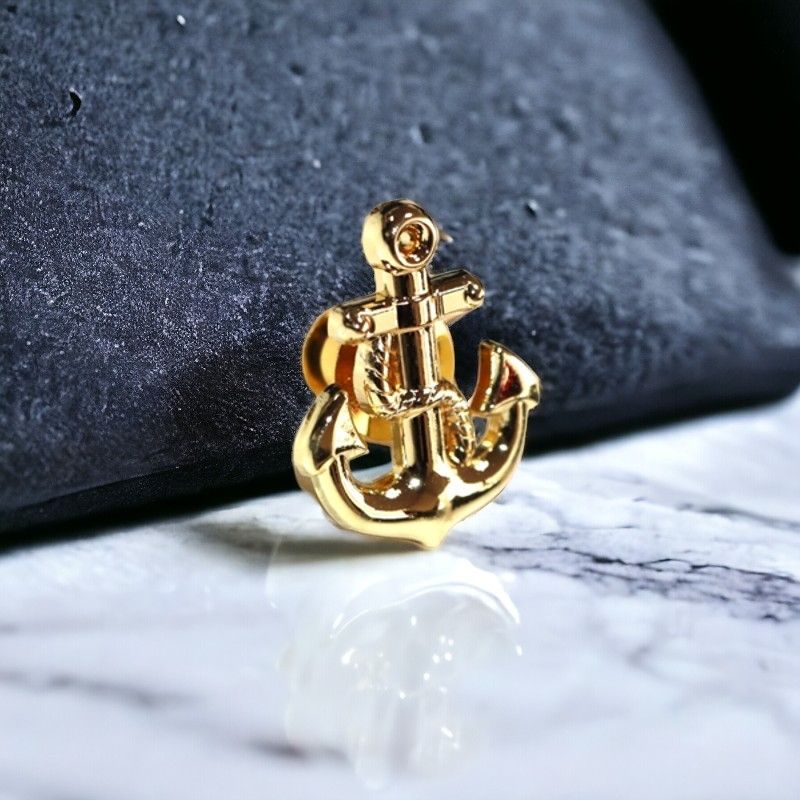 Gold Anchor Lapel Pin – Nautical-Themed Metal Badge with Rope Detail – Perfect for Sailors, Navy Officers & Marine Enthusiasts