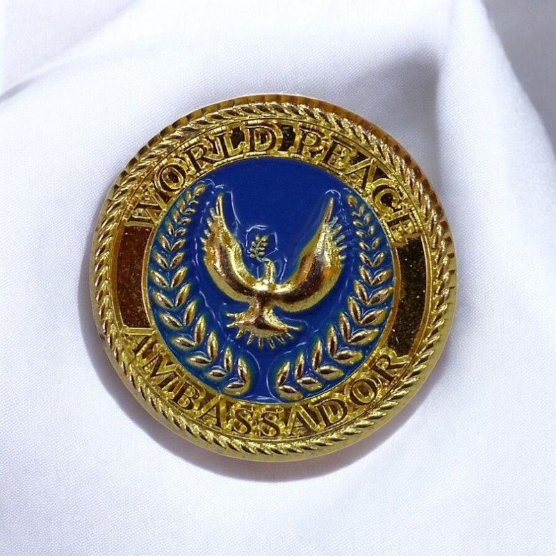 World Peace Ambassador Lapel Pin – Premium Metal Badge with Gold & Blue Enamel for Diplomats, Activists & Peace Advocates