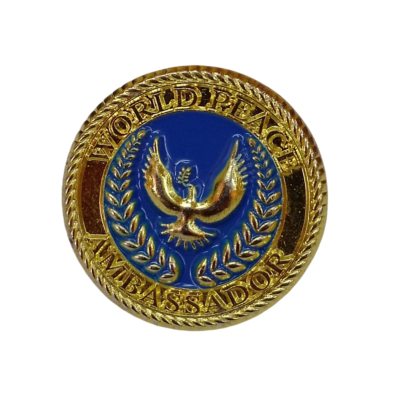 World Peace Ambassador Lapel Pin – Premium Metal Badge with Gold & Blue Enamel for Diplomats, Activists & Peace Advocates