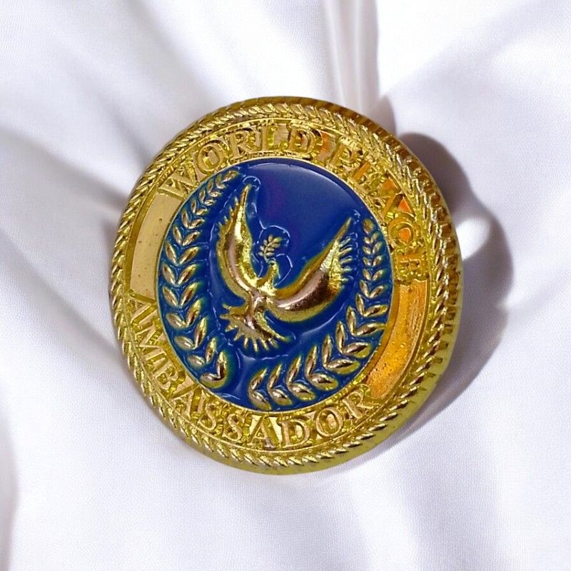 World Peace Ambassador Lapel Pin – Premium Metal Badge with Gold & Blue Enamel for Diplomats, Activists & Peace Advocates