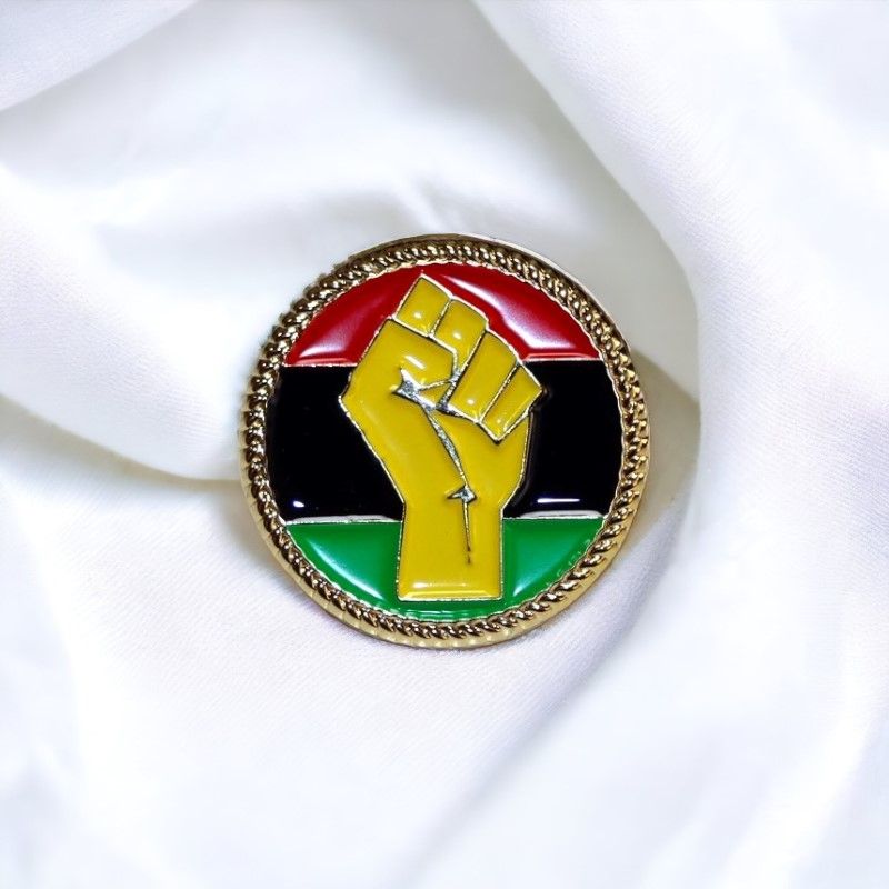 Pan-African Power Fist Lapel Pin Badge – Gold-Plated Unity & Strength Brooch – Premium Enamel Badge for Jackets, Hats & Accessories