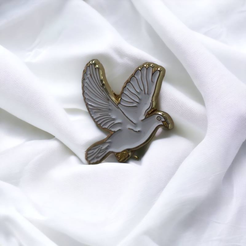 Peace Dove Elegant White Lapel Pin Badge – Symbol of Hope, Faith & Unity in Gold Finish