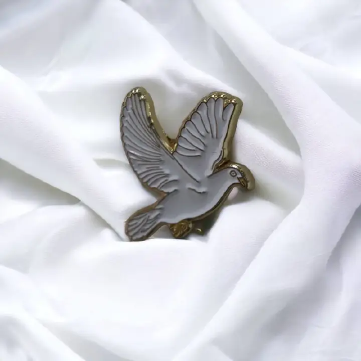 Peace Dove Elegant White Lapel Pin Badge – Symbol of Hope, Faith & Unity in Gold Finish