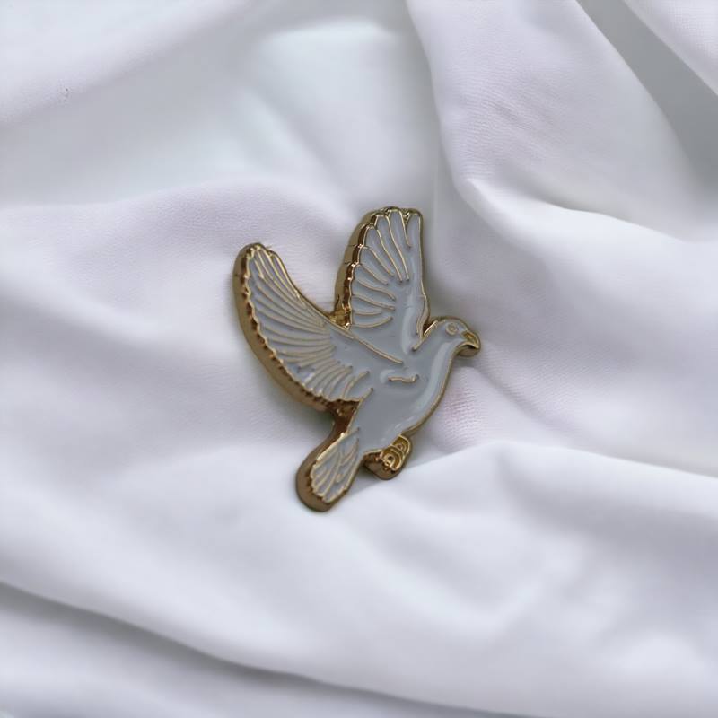 Peace Dove Elegant White Lapel Pin Badge – Symbol of Hope, Faith & Unity in Gold Finish