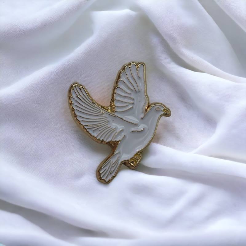 Peace Dove Elegant White Lapel Pin Badge – Symbol of Hope, Faith & Unity in Gold Finish
